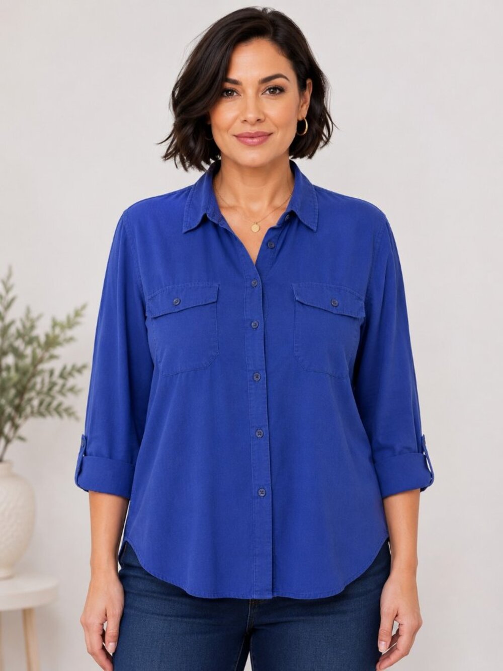 Calvin Klein Jeans Purple Blue Lyocell Button-Up Shirt L NWT Utility Chambray